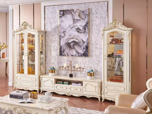 Wunnzëmmer Set Luxus TV Stand 2x Vitrinn 3 Deeler nei Banneraum