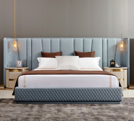 Grousst Schlofzimmer Duebelbett Designer-Bett Holzgestell Gepolstert Bett