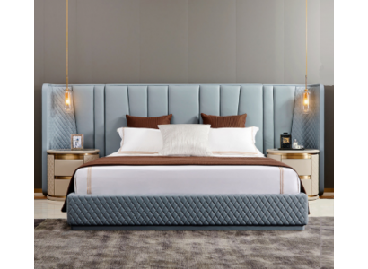 Grousst Schlofzimmer Duebelbett Designer-Bett Holzgestell Gepolstert Bett