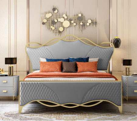 Stilvollt Schlofkummerbett Designer Kënschtleeder Duebelbett Holzgestell