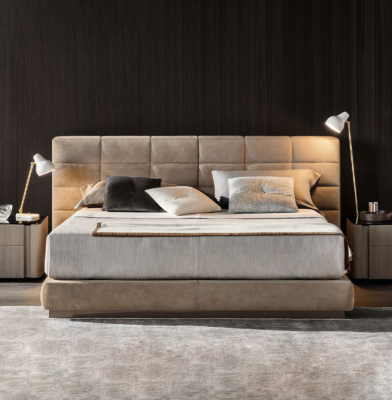 Beige Duebelbett Schlofzëmmer Miwwelen Modern Better Luxus Holzgestell