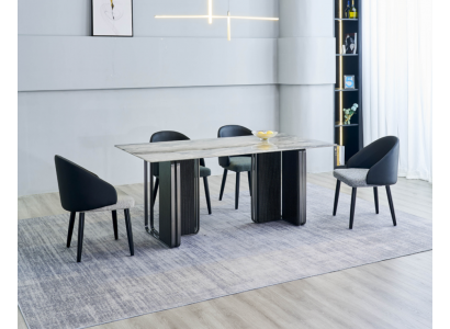 Edel Iesszëmmer Miwwelen Designer Iesszëmmer Dësch 6x Kënschtlech Lieder Stull 7tlg