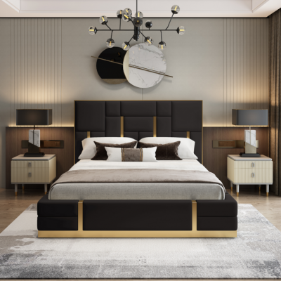 Schwaarzt Schlofzëmmer Bett Designer Holz Duebelbett Luxus Edelstolbett