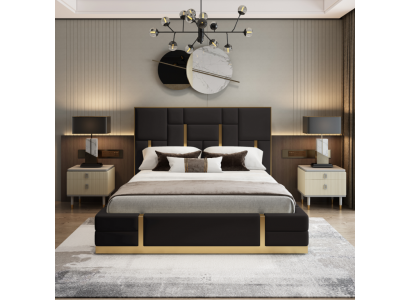 Schwaarzt Schlofzëmmer Bett Designer Holz Duebelbett Luxus Edelstolbett