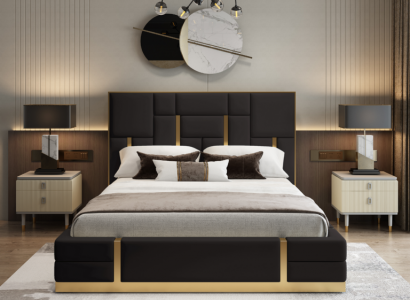 Schwaarzt Schlofzëmmer Bett Designer Holz Duebelbett Luxus Edelstolbett
