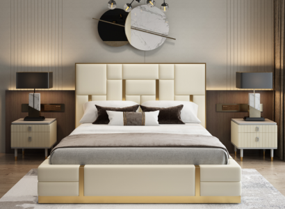 Wäisst Duebelbett Schlofzëmmer Luxus Holzgestell Designer Edelstolbett