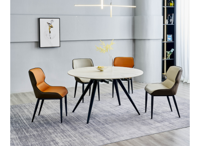 Iesszëmmer Miwwelen Luxus Ronntafel 6x Textilstill Iesszëmmergrupp 7-Deeler