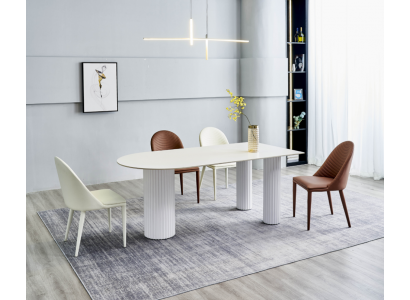 Wäiss Iesszëmmer Set Designer Iessdësch 6x Gepolstert Still Luxus Set