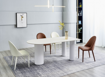 Wäiss Iesszëmmer Set Designer Iessdësch 6x Gepolstert Still Luxus Set