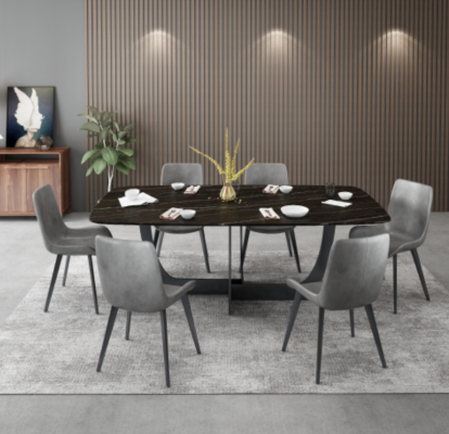 Modern Iesszëmmer Set Rechteckegen Iessdësch 6x Kënschtleeder Still
