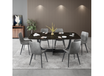 Modern Iesszëmmer Set Rechteckegen Iessdësch 6x Kënschtleeder Still