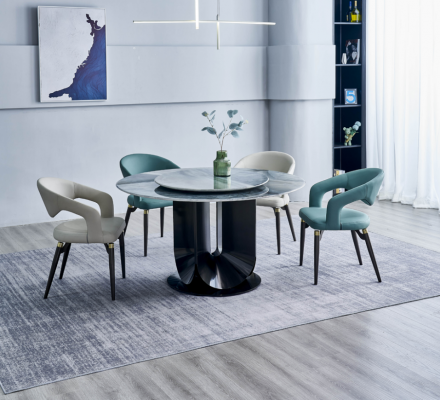 Modern Iessgrupp Designer Ronndësch 4x Still Iesszëmmergarnitur 5-Delleg.