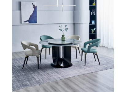 Modern Iessgrupp Designer Ronndësch 4x Still Iesszëmmergarnitur 5-Delleg.