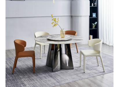 Designer Ronn Dësch Luxus 4x Liederstullen Iesszëmmer-Grupp Modern Miwwelen