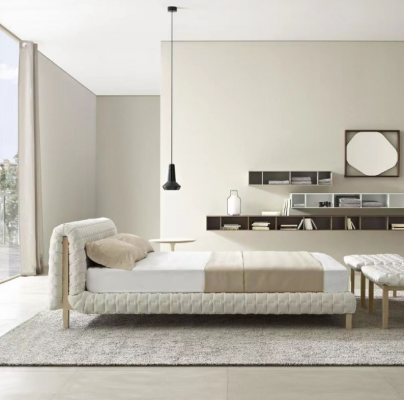 Modern wäisst Bett Schlofkummer Designer duebel Better Holzgestell