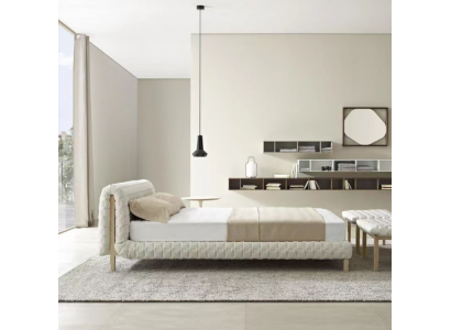 Modern wäisst Bett Schlofkummer Designer duebel Better Holzgestell