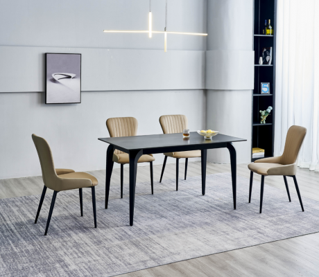 Moderner grousse Ronde Mësch Design 6x Textilstill Holz Iesszëmmergrupp