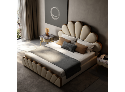 Modern beige Schlofkummerbett aus Konschtléder Duebelbett Designerbetter