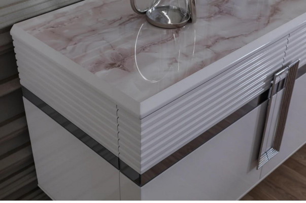 Design Iesszëmmer Set Iessdësch + 4x Still + Anrichte mat 2x Spigel 8 Deeler