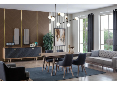 Luxus Iesszëmmer Set Iessdësch + 4x Still + Anrichte mat 2x Spigel Nei