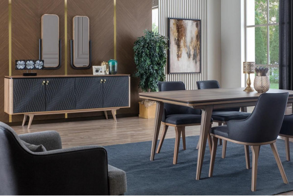 Luxus Iesszëmmer Set Iessdësch + 4x Still + Anrichte mat 2x Spigel Nei