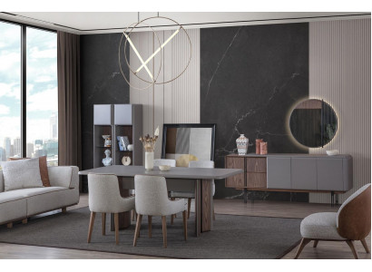 Iesszëmmer Set Besteet aus Iessdësch 4x Still a Kamoud mat Spigel 7tlg.