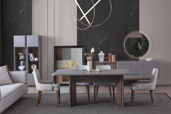 Iesszëmmer Set Besteet aus Iessdësch 4x Still a Kamoud mat Spigel 7tlg.