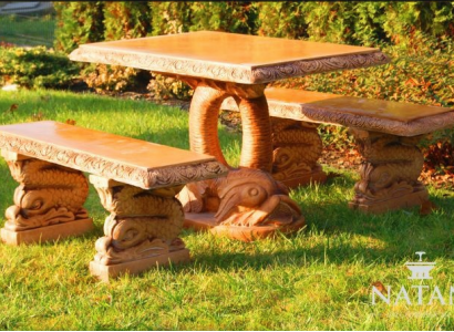 Antik Gaartstil Miwwelen Rustikal Steendëscher Terrass Fësch Form Dësch PROSTY