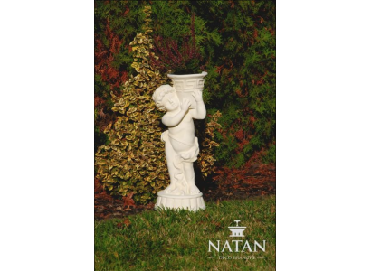 Figur Statue mat Blummen Dëppen Këscht Statuen Figuren Skulptur Gaart
