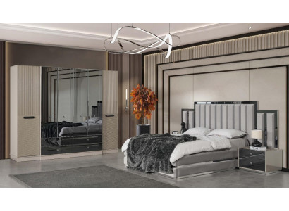 Komplett Schlofzëmmer Duebelbett, Bett, Nuetsdëscher, 4-Deeleg Grau Schaf