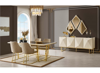 Luxus Iesswénkel Iessgrupp Iessdësch Still Beige Set 11 Deeler Iesszëmmer