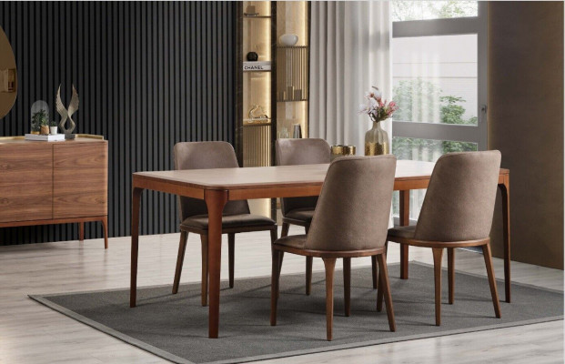 Komplett Iesszëmmer Iessgrupp Iessemwand Iessdësch Still 9-teil Holz Braun