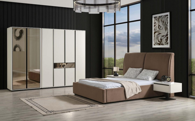Schlofkummer Garnitur Duebelbett Bett Nuetsdëscher 4-Deeler Beige Schaf