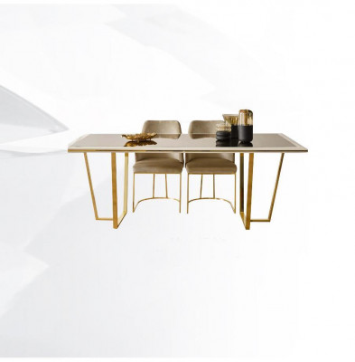 Modern Iessgrupp Luxus Iesseck Iessdësch Iessdësch Still 7 Deeler Beige Gold Set