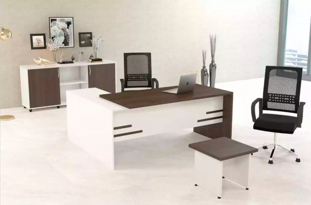 Wäisst Büroset Luxus Aarbechtszëmmer Ariichtung Komplett Set 3 Stécker