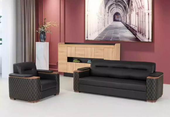 Bürosmiwwel Dräisëtzer Canapé Schwaarze Luxus Polstersofa Arbechtszëmmer Nei