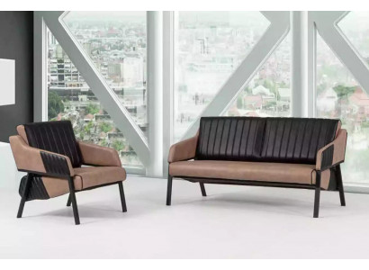 Designer beige Sofagarnitur Zweesëtzer Fauteuil Canapé Garnitur Polster 2+1