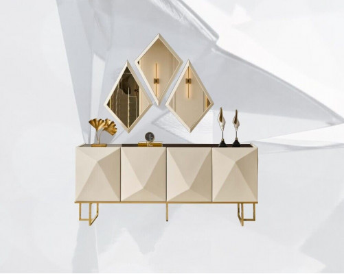 Garnitur Sideboard mat Spigel Schaf Anrichte Beige Kommode Holz Set