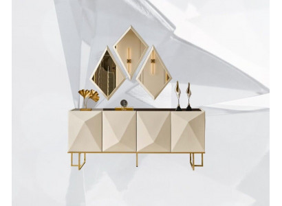 Garnitur Sideboard mat Spigel Schaf Anrichte Beige Kommode Holz Set