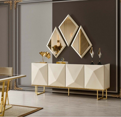 Garnitur Sideboard mat Spigel Schaf Anrichte Beige Kommode Holz Set