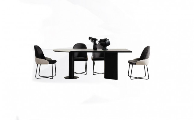 Iessgrupp Iesszëmmer Grupp Iesseck Iessdësch Still 7-Deeler Holz Schwaarz