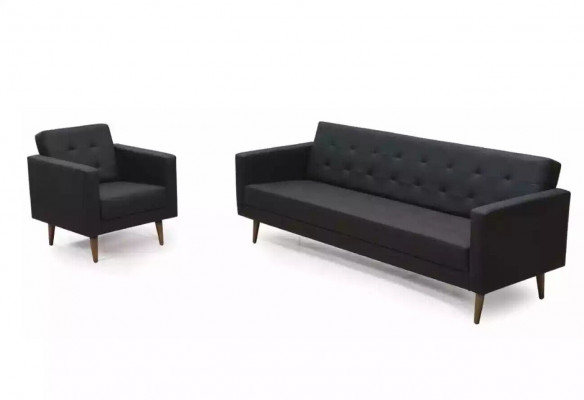 Schwaarz Sofa 3 Sëtzer Aarbechtszëmmer Textil Miwwelen Couch Polster Stoff