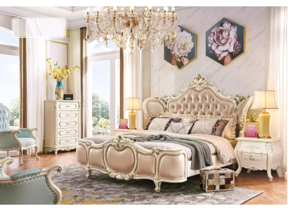 klassesch Miwwelen Schlofzëmmer Set Bett 2x Nuetsdëscher Kommoud Luxus Set 4 Deeler