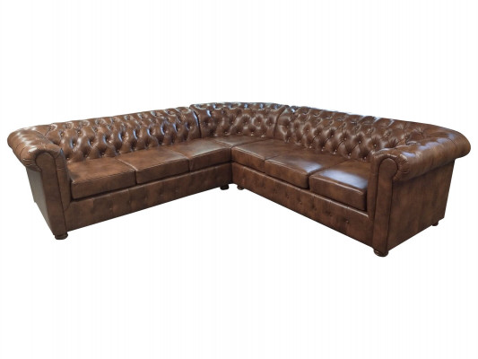Chesterfield Eckcouch L-Form Lieder Wunnzëmmer Couchen Brong Canapéë Eckgarnitur