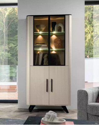 Vitrine Wunnzëmmer modern a luxuriéis beige Glasschaf Schief Schaf