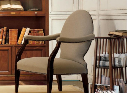 Wunnzëmmer Lehn Still Luxus Fauteuil Still Holz Braun Italienesch Miwwelen Polster