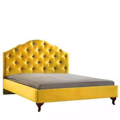 Chesterfield giel Bett fir d’Schlofkummer Betten Duebel hellen Luxus