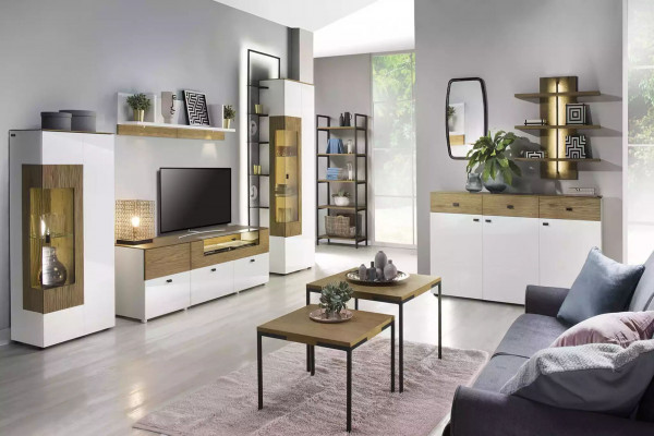 Design Wandkierch Regal Wand Regaler Wunnzëmmer TV-Stänn Holz