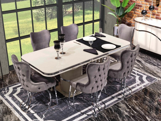 Dësch 6x Still 7tlg Iesszëmmer Holzdësch Iesszëmmer Set Grupp Design