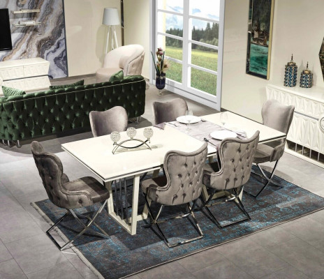Luxus Iesszëmmer Set 7tlg. Iessdësch Still modern Miwwel Design Dësch